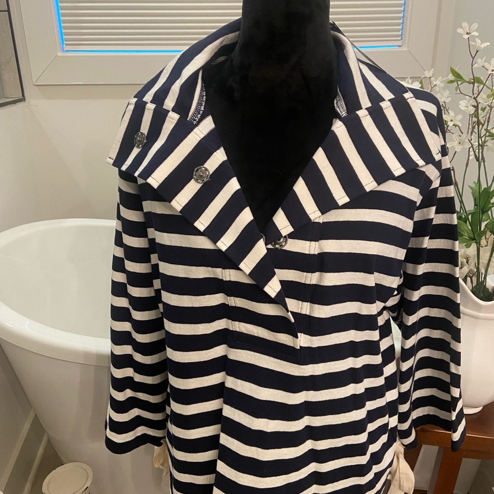 J. Crew Women’s  Navy and Cream Striped Long Sleeve with Bow - Picture 7 of 15
